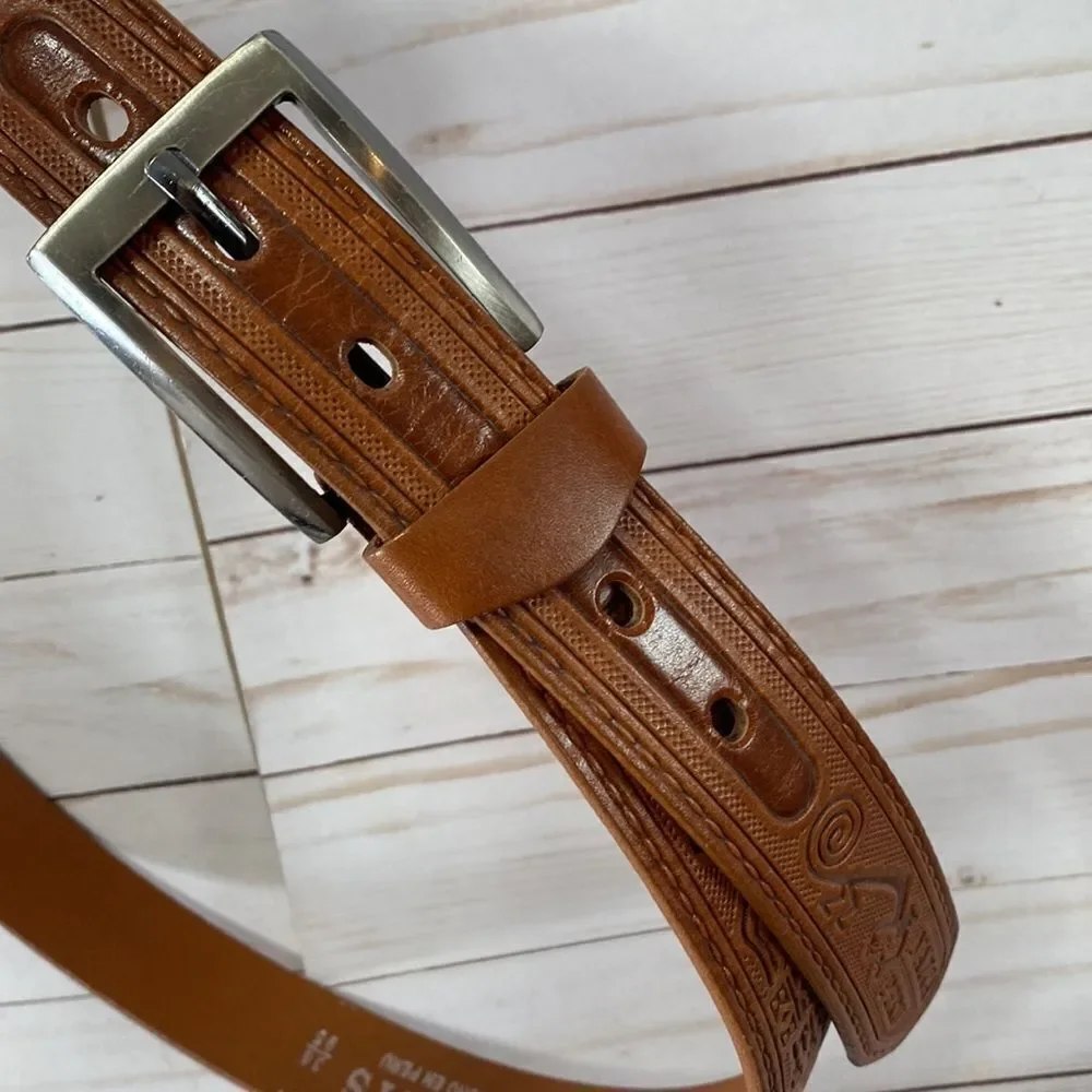 Nazca Lines Designs Men's Genuine Leather Cognac Belt